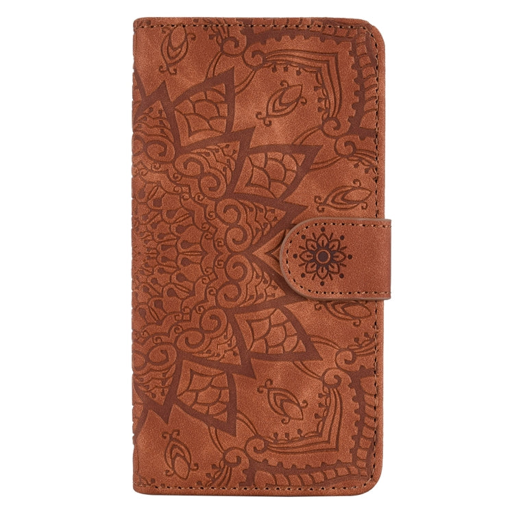 For iPhone 16 Pro Mandala Embossed Dual-Fold Calf Leather Phone Case(Brown) - iPhone 16 Pro Cases by PMC Jewellery | Online Shopping South Africa | PMC Jewellery | Buy Now Pay Later Mobicred