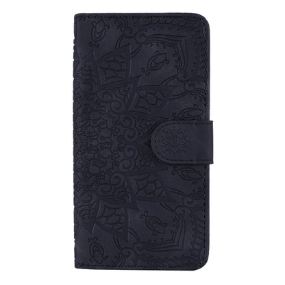 For iPhone 16 Mandala Embossed Dual-Fold Calf Leather Phone Case(Black) - iPhone 16 Cases by PMC Jewellery | Online Shopping South Africa | PMC Jewellery | Buy Now Pay Later Mobicred