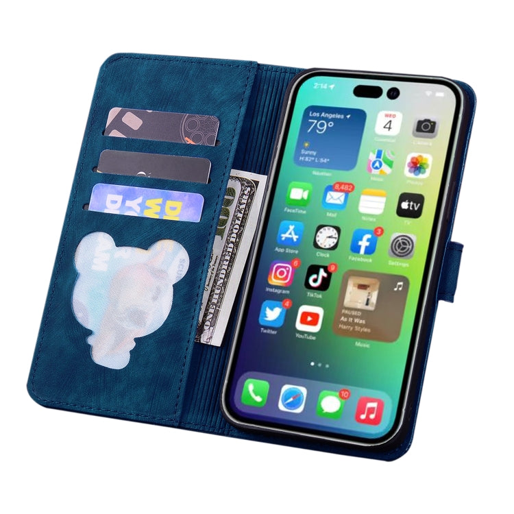 For iPhone 16 Pro Cartoon Sakura Cat Embossed Leather Phone Case(Royal Blue) - iPhone 16 Pro Cases by PMC Jewellery | Online Shopping South Africa | PMC Jewellery | Buy Now Pay Later Mobicred