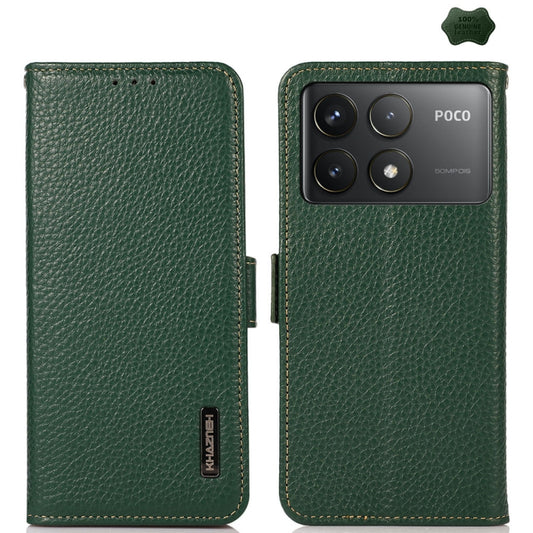 For Xiaomi Redmi K70 Pro KHAZNEH Side-Magnetic Litchi Genuine Leather RFID Phone Case(Green) - K70 Pro Cases by PMC Jewellery | Online Shopping South Africa | PMC Jewellery | Buy Now Pay Later Mobicred