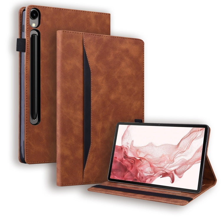 For Samsung Galaxy Tab S9 FE Splicing Shockproof Leather Tablet Case(Brown) - Galaxy Tab S9 FE by PMC Jewellery | Online Shopping South Africa | PMC Jewellery | Buy Now Pay Later Mobicred