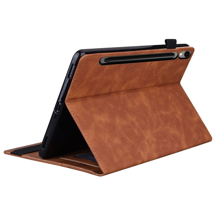 For Samsung Galaxy Tab S9 FE Splicing Shockproof Leather Tablet Case(Brown) - Galaxy Tab S9 FE by PMC Jewellery | Online Shopping South Africa | PMC Jewellery | Buy Now Pay Later Mobicred