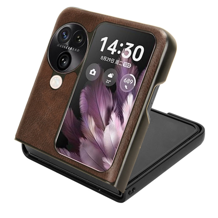 For OPPO Find N3 Flip Litchi Texture Back Cover Phone Case(Brown) - Find N3 Flip Cases by PMC Jewellery | Online Shopping South Africa | PMC Jewellery | Buy Now Pay Later Mobicred