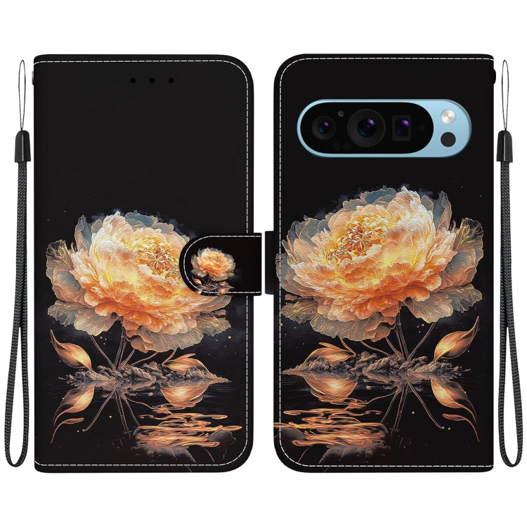 For Google Pixel 9 Crystal Texture Colored Drawing Leather Phone Case(Gold Peony) - Google Cases by PMC Jewellery | Online Shopping South Africa | PMC Jewellery | Buy Now Pay Later Mobicred