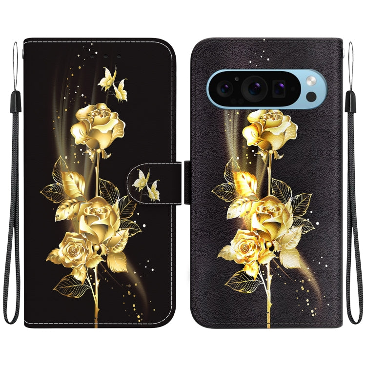 For Google Pixel 9 Crystal Texture Colored Drawing Leather Phone Case(Gold Butterfly Rose) - Google Cases by PMC Jewellery | Online Shopping South Africa | PMC Jewellery | Buy Now Pay Later Mobicred