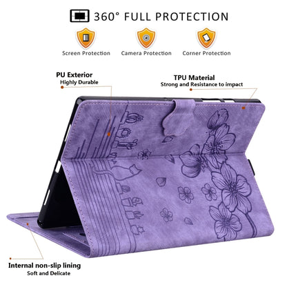 For Samsung Galaxy Tab S9+ /S8+ /S7+ Cartoon Sakura Cat Embossed Smart Leather Tablet Case(Purple) - Galaxy Tab S9+ Cases by PMC Jewellery | Online Shopping South Africa | PMC Jewellery | Buy Now Pay Later Mobicred