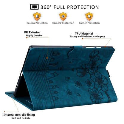 For Samsung Galaxy Tab S9+ /S8+ /S7+ Cartoon Sakura Cat Embossed Smart Leather Tablet Case(Blue) - Galaxy Tab S9+ Cases by PMC Jewellery | Online Shopping South Africa | PMC Jewellery | Buy Now Pay Later Mobicred