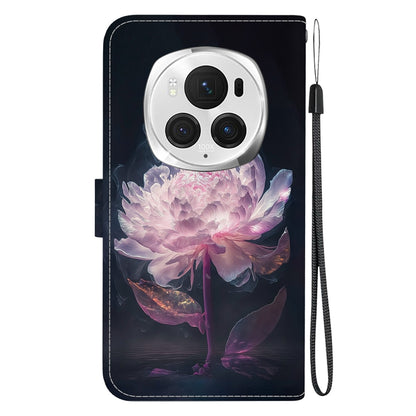 For Honor Magic6 Pro Crystal Texture Colored Drawing Leather Phone Case(Purple Peony) - Honor Cases by PMC Jewellery | Online Shopping South Africa | PMC Jewellery | Buy Now Pay Later Mobicred