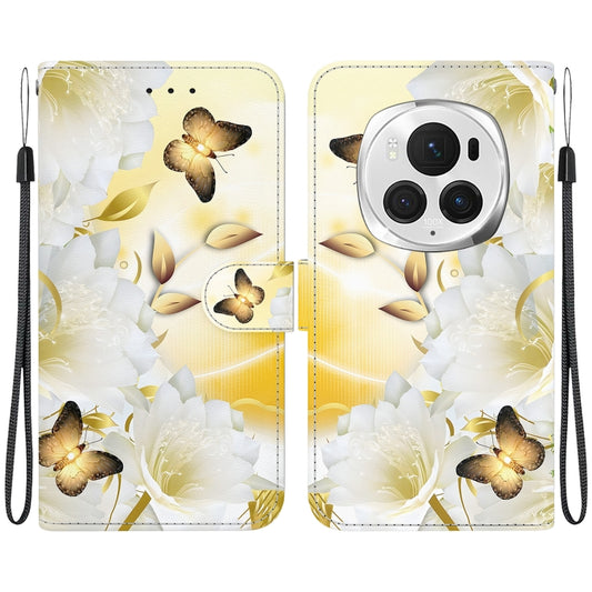 For Honor Magic6 Pro Crystal Texture Colored Drawing Leather Phone Case(Gold Butterfly Epiphyllum) - Honor Cases by PMC Jewellery | Online Shopping South Africa | PMC Jewellery | Buy Now Pay Later Mobicred