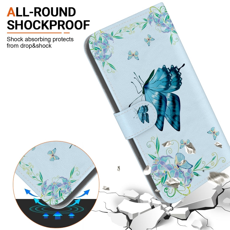 For iPhone SE 2024 Crystal Texture Colored Drawing Leather Phone Case(Blue Pansies) - More iPhone Cases by PMC Jewellery | Online Shopping South Africa | PMC Jewellery | Buy Now Pay Later Mobicred