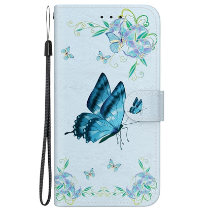 For iPhone 16 Crystal Texture Colored Drawing Leather Phone Case(Blue Pansies) - iPhone 16 Cases by PMC Jewellery | Online Shopping South Africa | PMC Jewellery | Buy Now Pay Later Mobicred