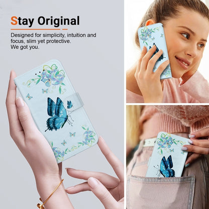 For iPhone 16 Crystal Texture Colored Drawing Leather Phone Case(Blue Pansies) - iPhone 16 Cases by PMC Jewellery | Online Shopping South Africa | PMC Jewellery | Buy Now Pay Later Mobicred