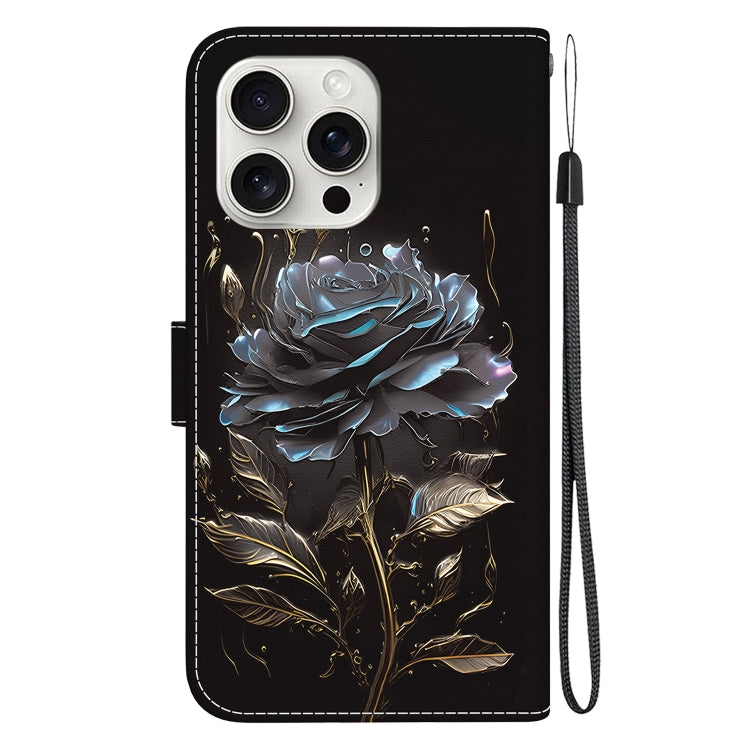 For iPhone 16 Pro Crystal Texture Colored Drawing Leather Phone Case(Black Rose) - iPhone 16 Pro Cases by PMC Jewellery | Online Shopping South Africa | PMC Jewellery | Buy Now Pay Later Mobicred