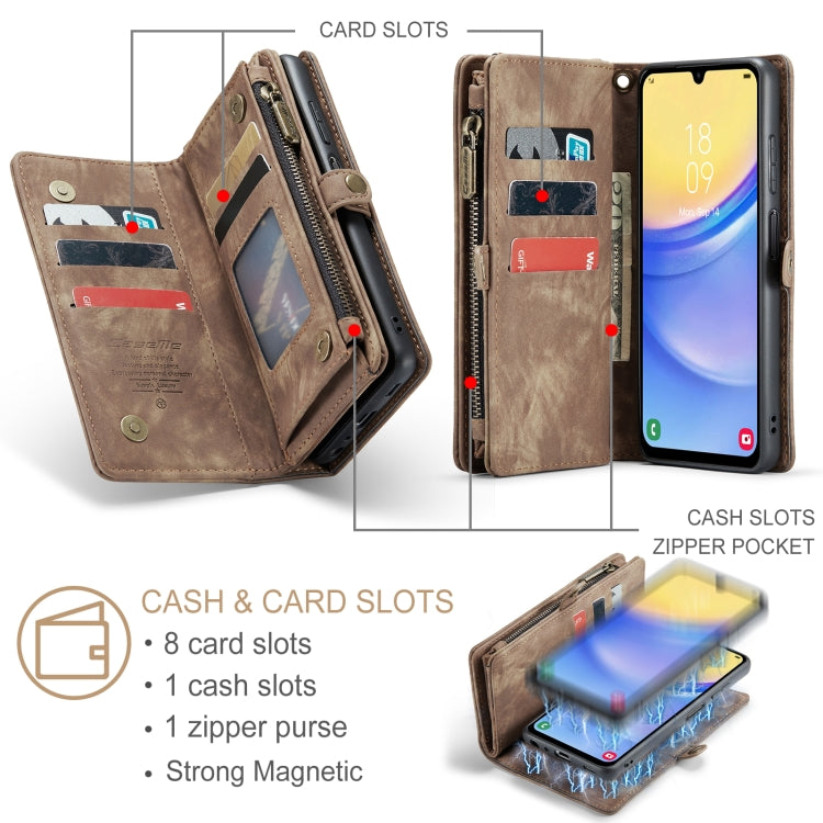 For Samsung Galaxy A15 5G CaseMe 008 Multifunctional Zipper Wallet Leather Phone Case with Lanyard(Brown) - Galaxy Phone Cases by CaseMe | Online Shopping South Africa | PMC Jewellery | Buy Now Pay Later Mobicred