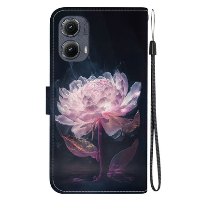 For Motorola Edge 2024 Crystal Texture Colored Drawing Leather Phone Case(Purple Peony) - Motorola Cases by PMC Jewellery | Online Shopping South Africa | PMC Jewellery | Buy Now Pay Later Mobicred