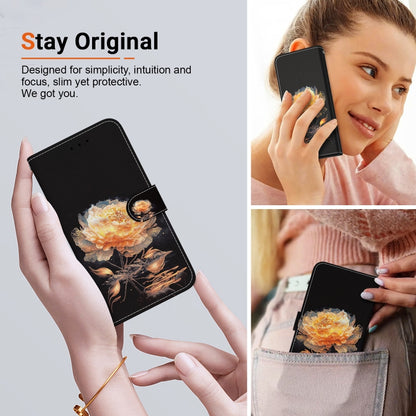 For OPPO Reno11 Global Crystal Texture Colored Drawing Leather Phone Case(Gold Peony) - Reno11 Cases by PMC Jewellery | Online Shopping South Africa | PMC Jewellery | Buy Now Pay Later Mobicred