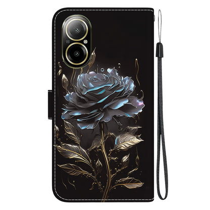 For Realme C67 4G Global Crystal Texture Colored Drawing Leather Phone Case(Black Rose) - C67 Cases by PMC Jewellery | Online Shopping South Africa | PMC Jewellery | Buy Now Pay Later Mobicred