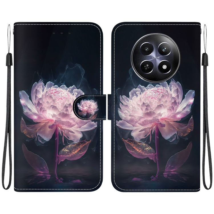 For Realme 12 5G Crystal Texture Colored Drawing Leather Phone Case(Purple Peony) - Realme Cases by PMC Jewellery | Online Shopping South Africa | PMC Jewellery | Buy Now Pay Later Mobicred