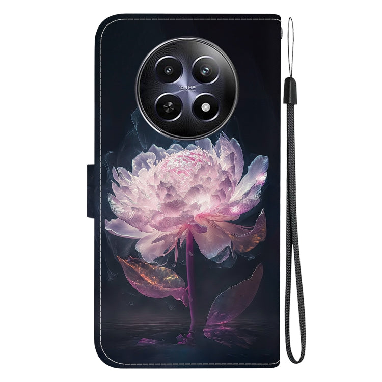 For Realme 12 5G Crystal Texture Colored Drawing Leather Phone Case(Purple Peony) - Realme Cases by PMC Jewellery | Online Shopping South Africa | PMC Jewellery | Buy Now Pay Later Mobicred