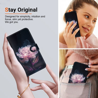 For Realme 12 5G Crystal Texture Colored Drawing Leather Phone Case(Purple Peony) - Realme Cases by PMC Jewellery | Online Shopping South Africa | PMC Jewellery | Buy Now Pay Later Mobicred