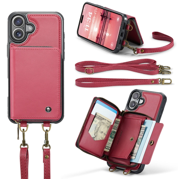 For iPhone 16 Plus JEEHOOD C22 Series Zipper Wallet Leather Phone Case with Dual Lanyard(Red) - iPhone 16 Plus Cases by JEEHOOD | Online Shopping South Africa | PMC Jewellery | Buy Now Pay Later Mobicred