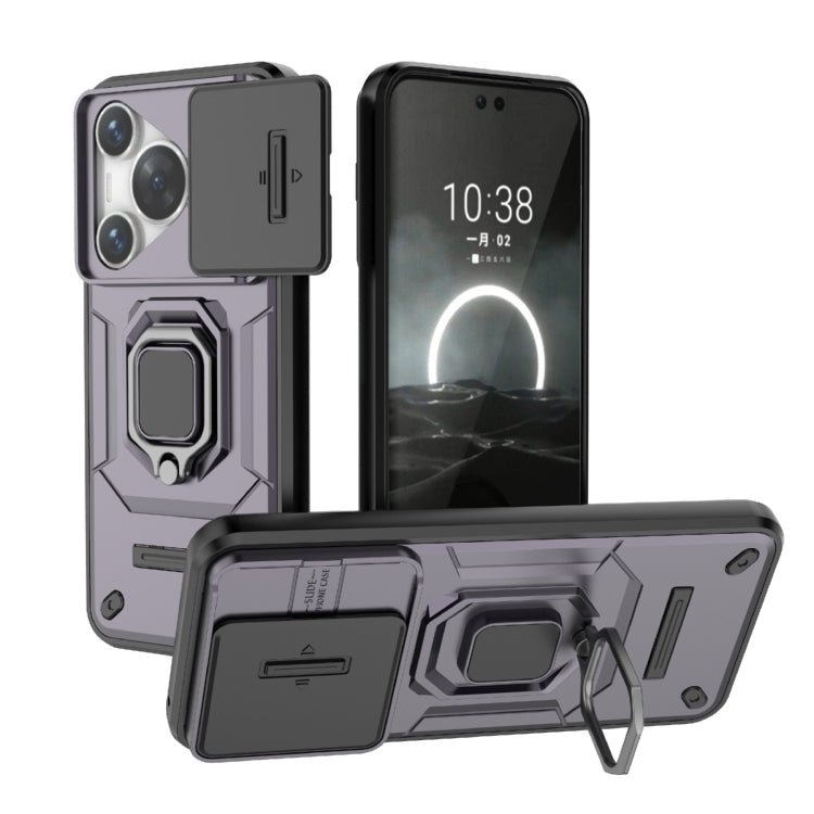 For Huawei Pura 70 Sliding Camshield TPU + PC Shockproof Phone Case with Holder(Purple) - Huawei Cases by PMC Jewellery | Online Shopping South Africa | PMC Jewellery | Buy Now Pay Later Mobicred