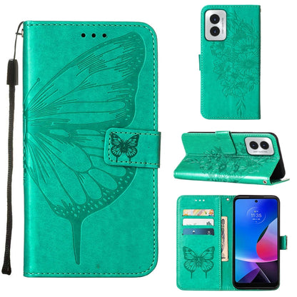 For Motorola Moto G Play 4G 2024 Embossed Butterfly Leather Phone Case(Green) - Motorola Cases by PMC Jewellery | Online Shopping South Africa | PMC Jewellery | Buy Now Pay Later Mobicred