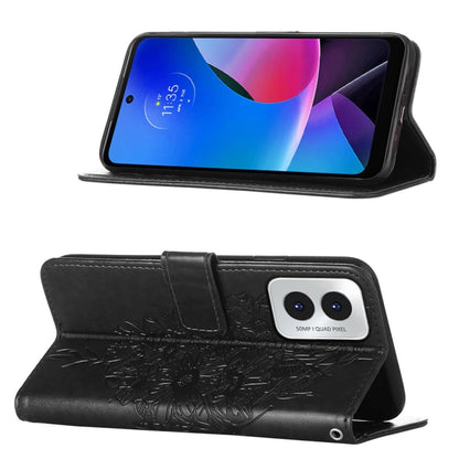 For Motorola Moto G Play 4G 2024 Embossed Butterfly Leather Phone Case(Black) - Motorola Cases by PMC Jewellery | Online Shopping South Africa | PMC Jewellery | Buy Now Pay Later Mobicred