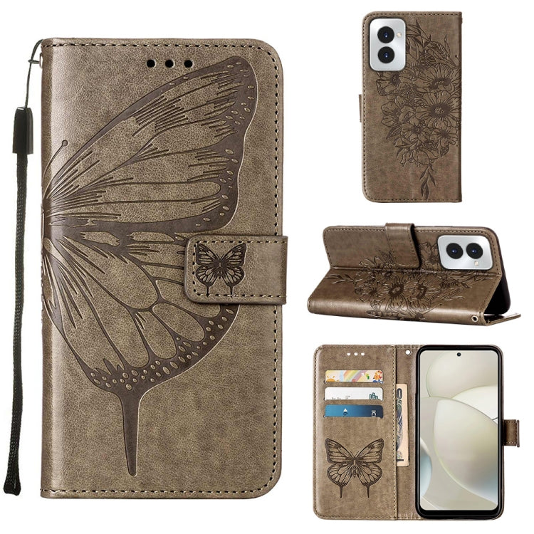 For Motorola Moto G Power 5G 2024 Embossed Butterfly Leather Phone Case(Grey) - Motorola Cases by PMC Jewellery | Online Shopping South Africa | PMC Jewellery | Buy Now Pay Later Mobicred