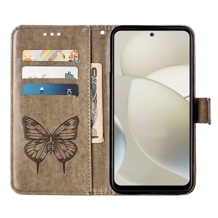 For Motorola Moto G Power 5G 2024 Embossed Butterfly Leather Phone Case(Grey) - Motorola Cases by PMC Jewellery | Online Shopping South Africa | PMC Jewellery | Buy Now Pay Later Mobicred