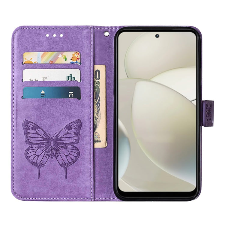 For Motorola Moto G Power 5G 2024 Embossed Butterfly Leather Phone Case(Purple) - Motorola Cases by PMC Jewellery | Online Shopping South Africa | PMC Jewellery | Buy Now Pay Later Mobicred