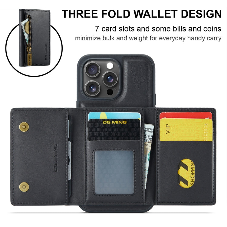 For iPhone 16 Pro Max DG.MING M5 Series Zip RFID Multi Card Detachable Leather Phone Case(Black) - iPhone 16 Pro Max Cases by DG.MING | Online Shopping South Africa | PMC Jewellery | Buy Now Pay Later Mobicred