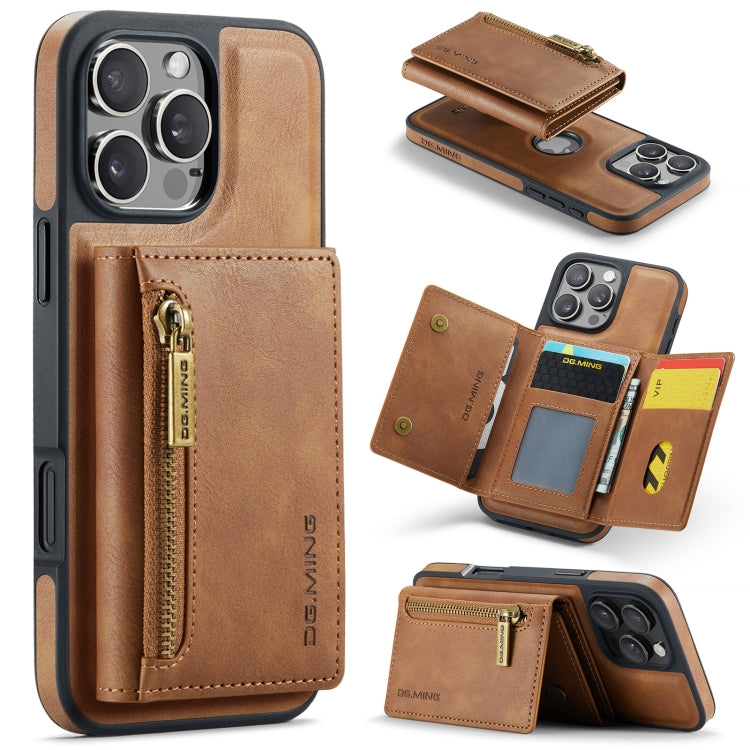 For iPhone 16 Pro DG.MING M5 Series Zip RFID Multi Card Detachable Leather Phone Case(Brown) - iPhone 16 Pro Cases by DG.MING | Online Shopping South Africa | PMC Jewellery | Buy Now Pay Later Mobicred