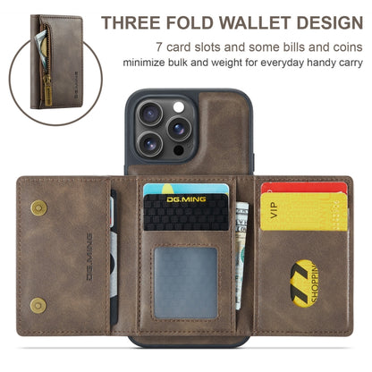 For iPhone 16 Pro DG.MING M5 Series Zip RFID Multi Card Detachable Leather Phone Case(Coffee) - iPhone 16 Pro Cases by DG.MING | Online Shopping South Africa | PMC Jewellery | Buy Now Pay Later Mobicred