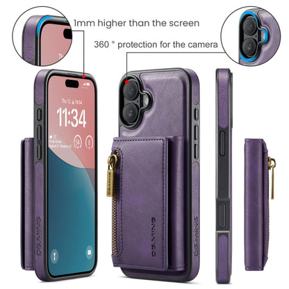 For iPhone 16 Plus DG.MING M5 Series Zip RFID Multi Card Detachable Leather Phone Case(Purple) - iPhone 16 Plus Cases by DG.MING | Online Shopping South Africa | PMC Jewellery | Buy Now Pay Later Mobicred