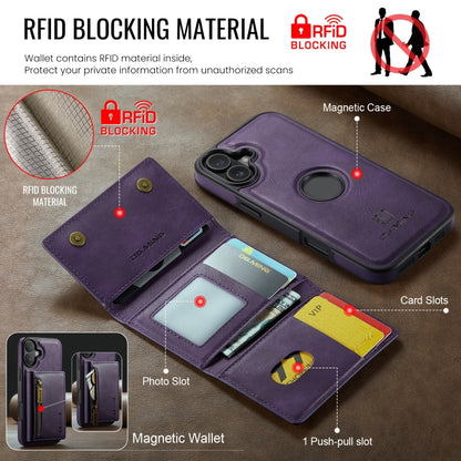 For iPhone 16 Plus DG.MING M5 Series Zip RFID Multi Card Detachable Leather Phone Case(Purple) - iPhone 16 Plus Cases by DG.MING | Online Shopping South Africa | PMC Jewellery | Buy Now Pay Later Mobicred