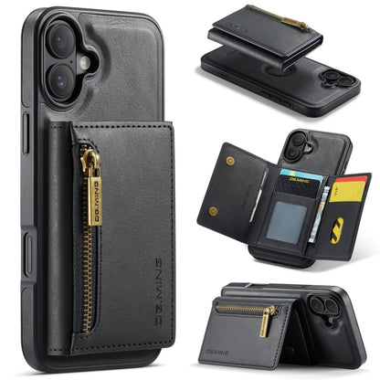 For iPhone 16 DG.MING M5 Series Zip RFID Multi Card Detachable Leather Phone Case(Black) - iPhone 16 Cases by DG.MING | Online Shopping South Africa | PMC Jewellery | Buy Now Pay Later Mobicred