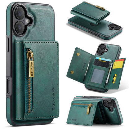 For iPhone 16 DG.MING M5 Series Zip RFID Multi Card Detachable Leather Phone Case(Green) - iPhone 16 Cases by DG.MING | Online Shopping South Africa | PMC Jewellery | Buy Now Pay Later Mobicred