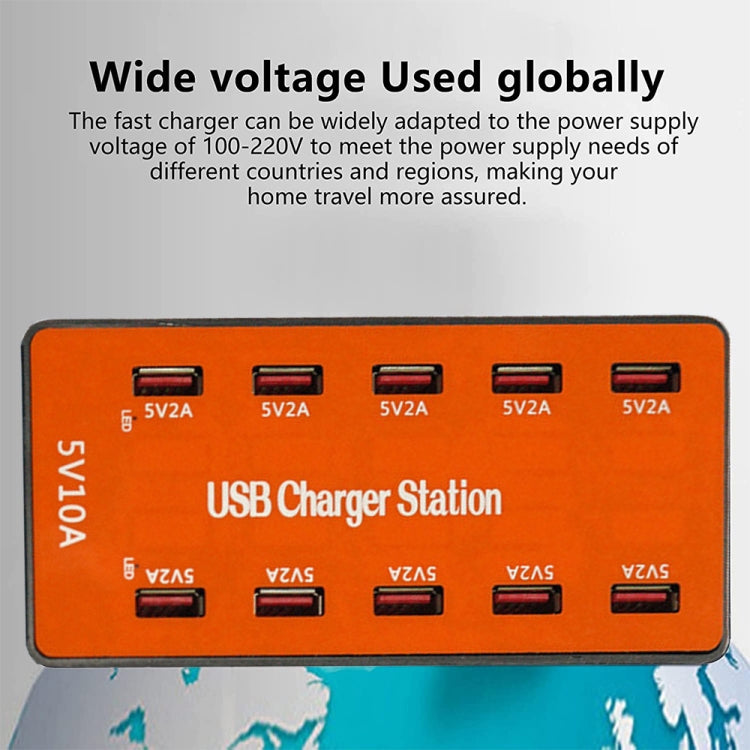 A5B 50W 10 Ports USB Smart Charging Station with Indicator Light(AU Plug) - Multifunction Charger by PMC Jewellery | Online Shopping South Africa | PMC Jewellery | Buy Now Pay Later Mobicred