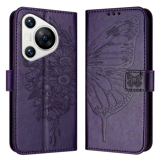 For Huawei Pura 70 Embossed Butterfly Leather Phone Case(Dark Purple) - Huawei Cases by PMC Jewellery | Online Shopping South Africa | PMC Jewellery | Buy Now Pay Later Mobicred