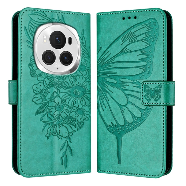 For Honor Magic6 Pro 5G Global Embossed Butterfly Leather Phone Case(Green) - Honor Cases by PMC Jewellery | Online Shopping South Africa | PMC Jewellery | Buy Now Pay Later Mobicred