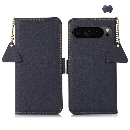 For Google Pixel 9 Pro Side-Magnetic TJ Genuine Leather RFID Phone Case(Blue) - Google Cases by PMC Jewellery | Online Shopping South Africa | PMC Jewellery | Buy Now Pay Later Mobicred