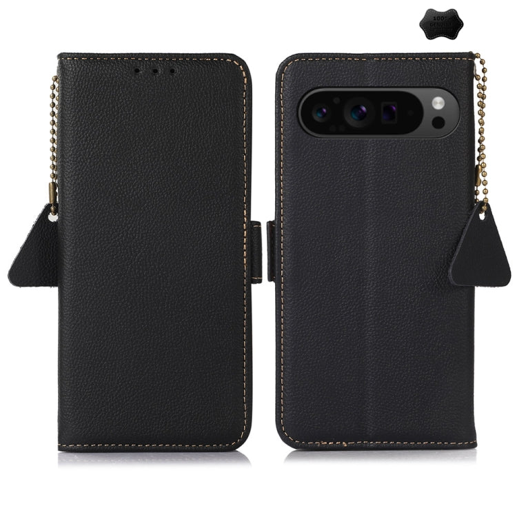 For Google Pixel 9 Pro Side-Magnetic TJ Genuine Leather RFID Phone Case(Black) - Google Cases by PMC Jewellery | Online Shopping South Africa | PMC Jewellery | Buy Now Pay Later Mobicred