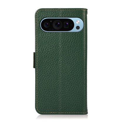 For Google Pixel 9 KHAZNEH Side-Magnetic Litchi Genuine Leather RFID Phone Case(Green) - Google Cases by PMC Jewellery | Online Shopping South Africa | PMC Jewellery | Buy Now Pay Later Mobicred