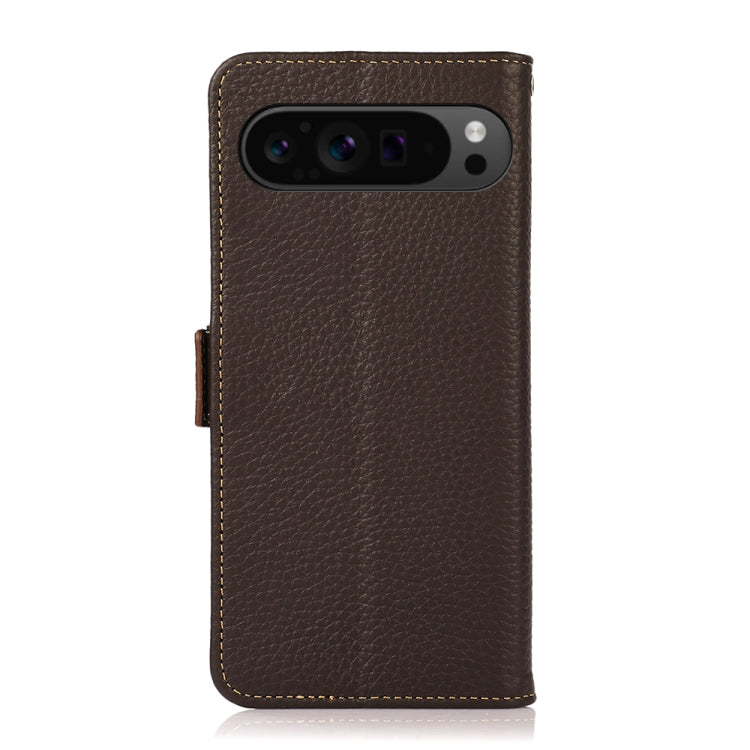 For Google Pixel 9 Pro KHAZNEH Side-Magnetic Litchi Genuine Leather RFID Phone Case(Brown) - Google Cases by PMC Jewellery | Online Shopping South Africa | PMC Jewellery | Buy Now Pay Later Mobicred