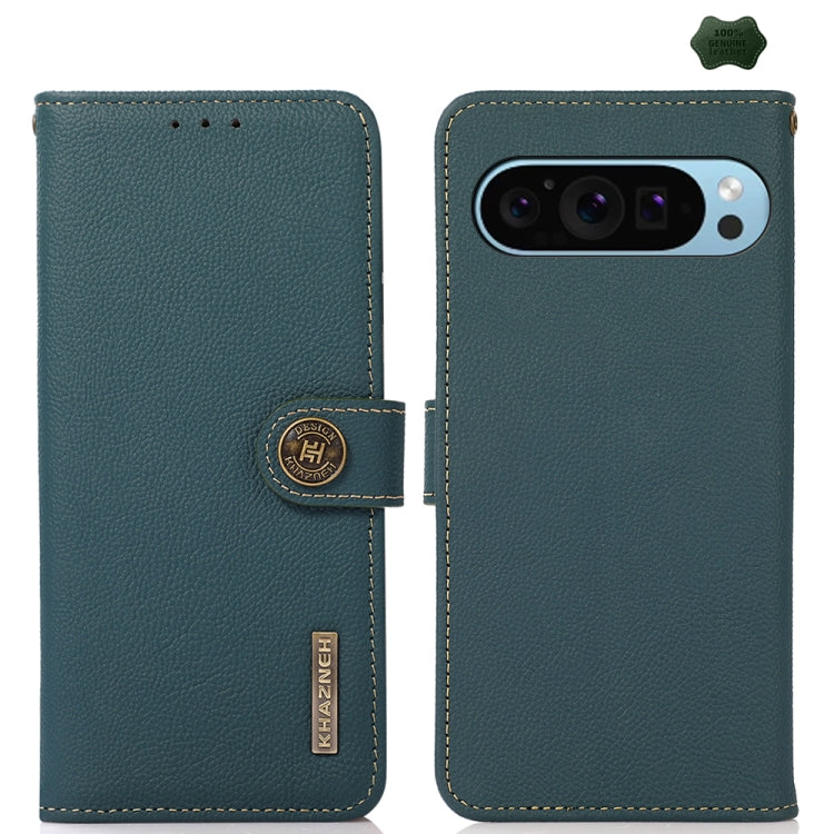 For Google Pixel 9 KHAZNEH Custer Genuine Leather RFID Phone Case(Green) - Google Cases by PMC Jewellery | Online Shopping South Africa | PMC Jewellery | Buy Now Pay Later Mobicred