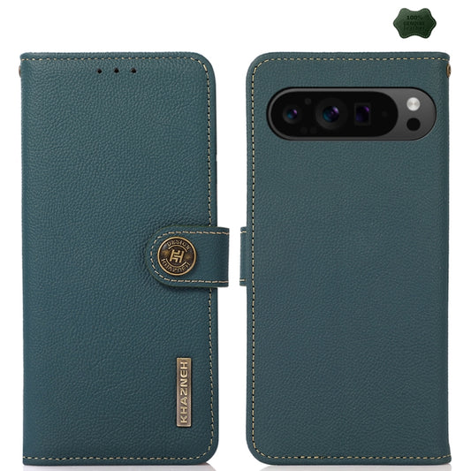 For Google Pixel 9 Pro KHAZNEH Custer Genuine Leather RFID Phone Case(Green) - Google Cases by PMC Jewellery | Online Shopping South Africa | PMC Jewellery | Buy Now Pay Later Mobicred