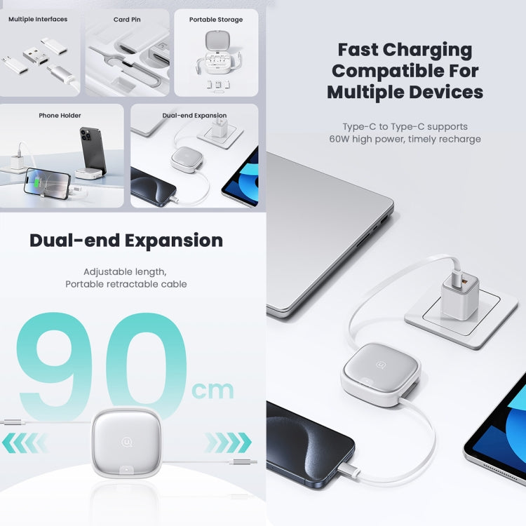 USAMS US-SJ650 U87 60W USB To Type-C To Type-C 8 Pin + Micro USB Multifunctional Telescopic Storage Box Data Cable, Length: 1m(Tarnish) - Multifunction Cable by USAMS | Online Shopping South Africa | PMC Jewellery