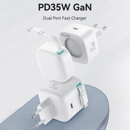 USAMS US-CC202 SMF Series PD35W Dual Type-C Port GaN Fast Charger, EU Plug(White) - USB Charger by USAMS | Online Shopping South Africa | PMC Jewellery | Buy Now Pay Later Mobicred