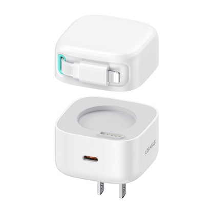 USAMS US-CC210 SMF Series PD35W 8 Pin + Type-C Dual Port GaN Fast Charger, US Plug(White) - USB Charger by USAMS | Online Shopping South Africa | PMC Jewellery | Buy Now Pay Later Mobicred